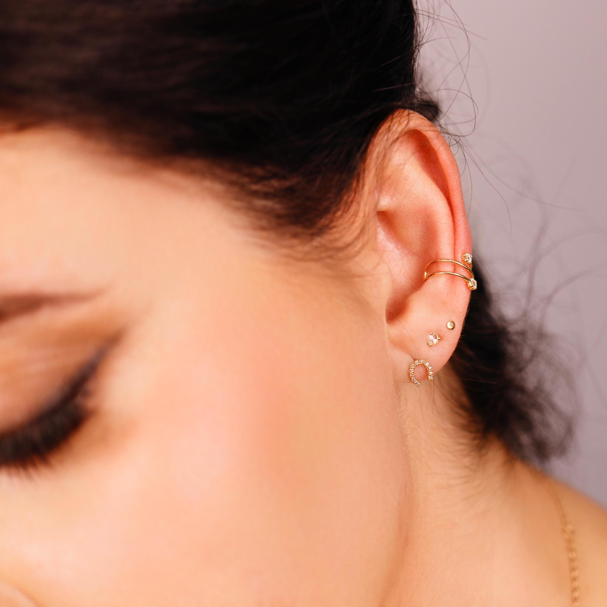 14k Gold Cz Ear Cuff, Single (Half Pair) - Melt'm Jewelry