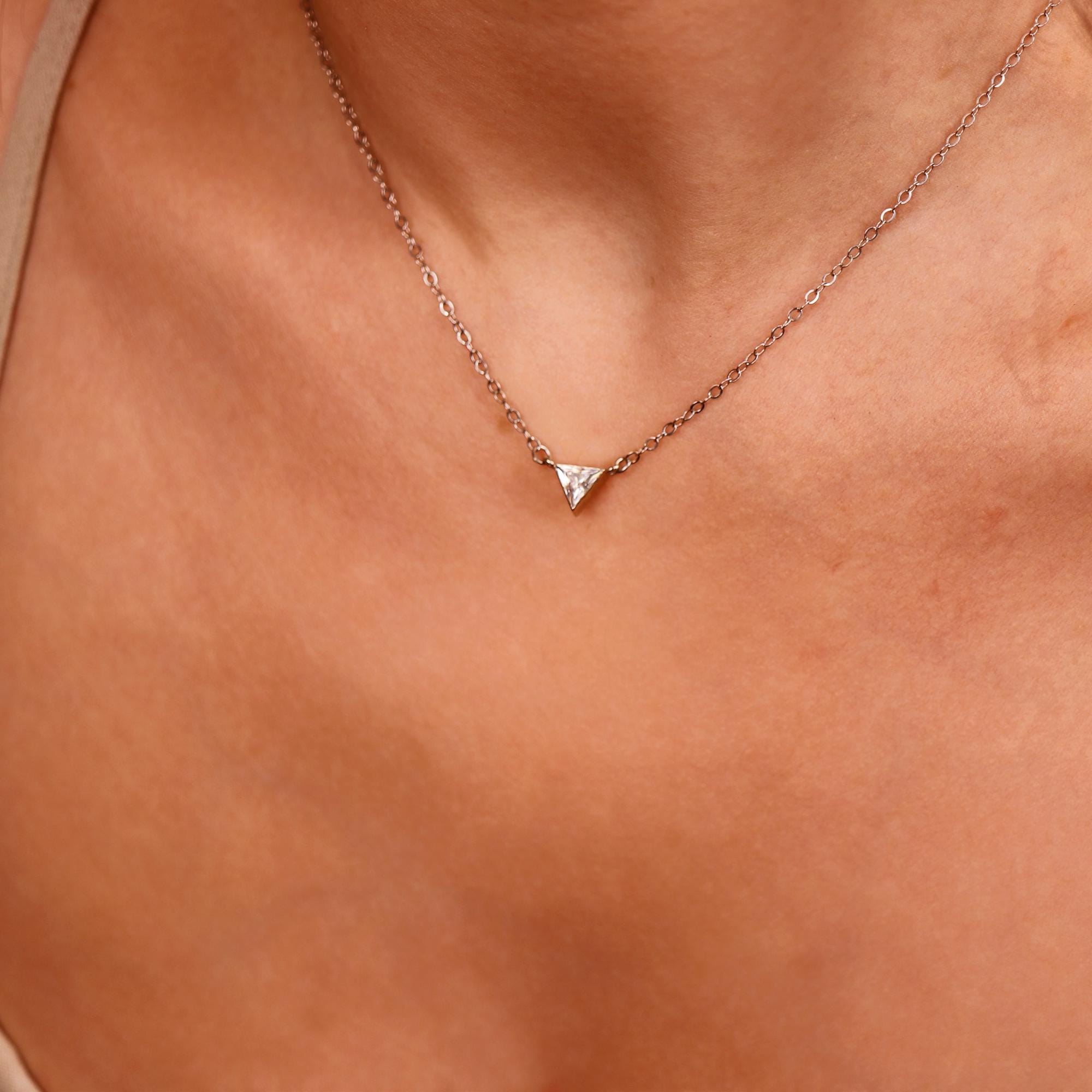 Triangle Moissanite Necklace in 14k Solid White Gold - Melt'm Jewelry