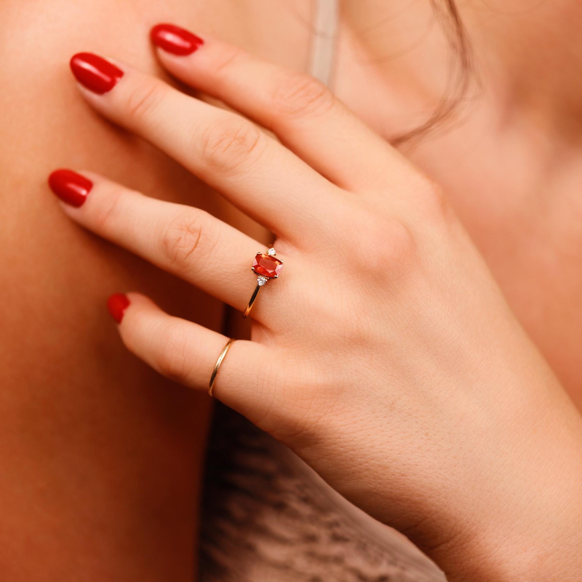 Diamond Accent Elongated Cushion Sunstone Ring - Melt'm Jewelry