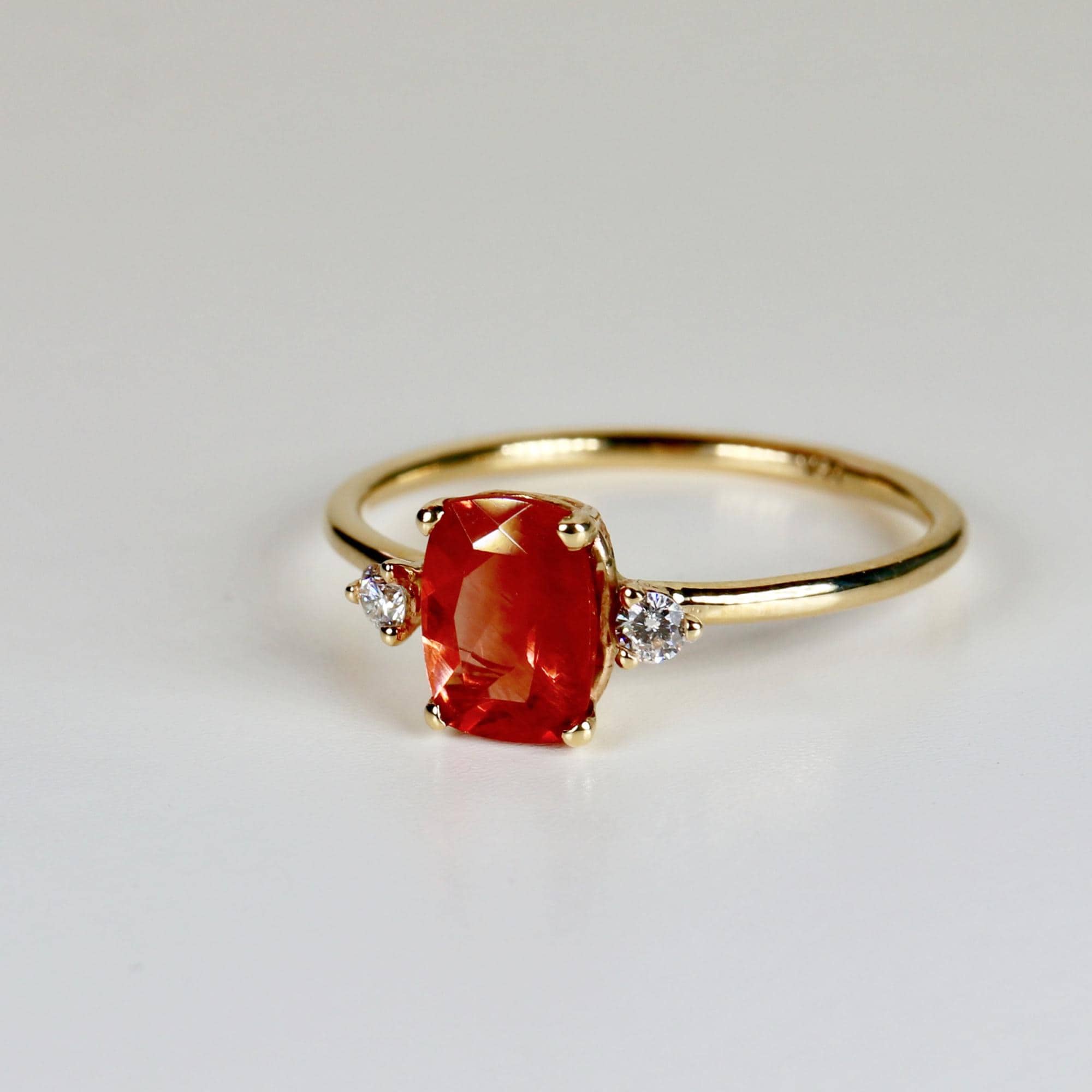 Sunstone Ring 14k Solid Gold, Elongated Cushion Sunstone with Diamonds, Unique Engagement or Promise Ring, Anniversary Gift for Her