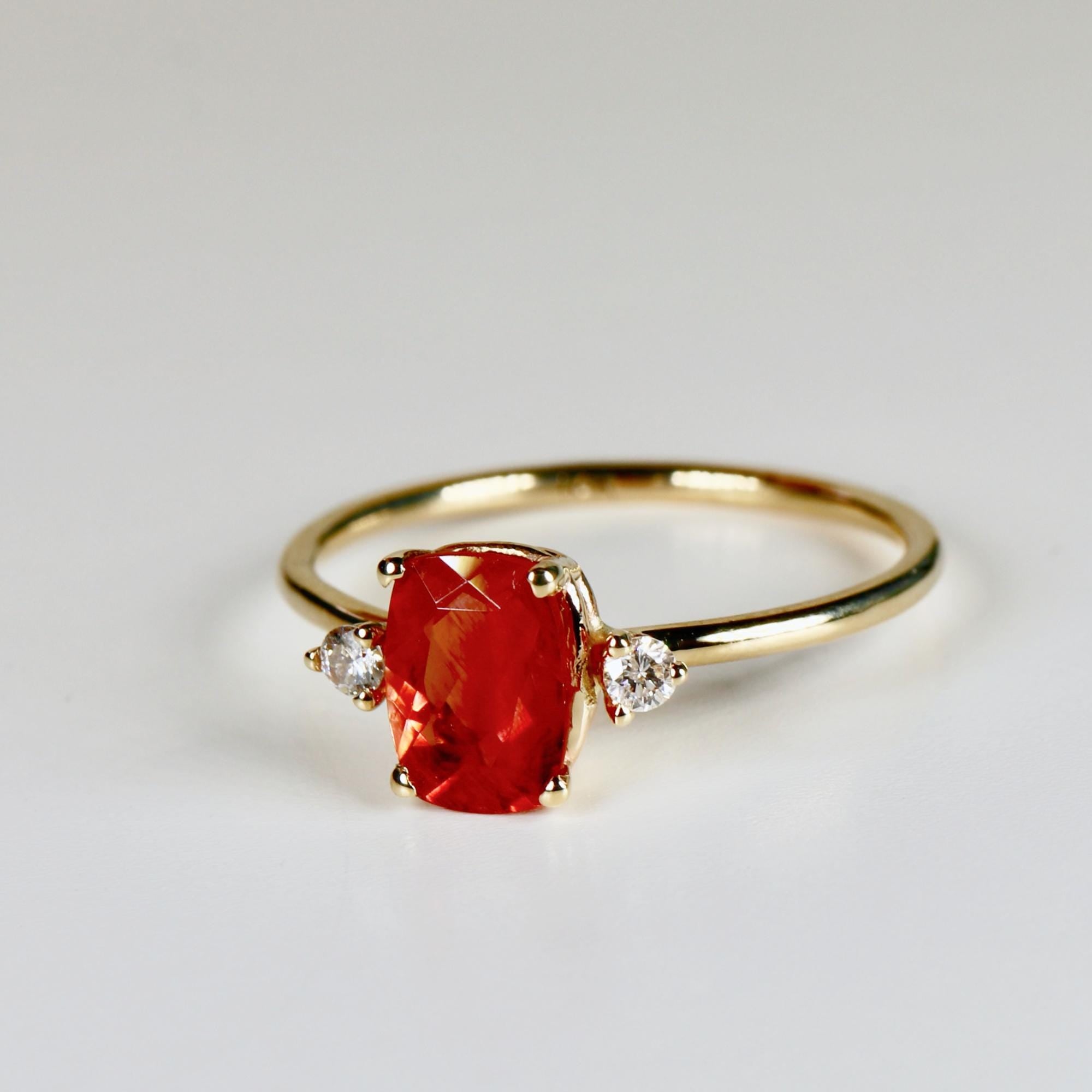 Diamond Accent Elongated Cushion Sunstone Ring - Melt'm Jewelry