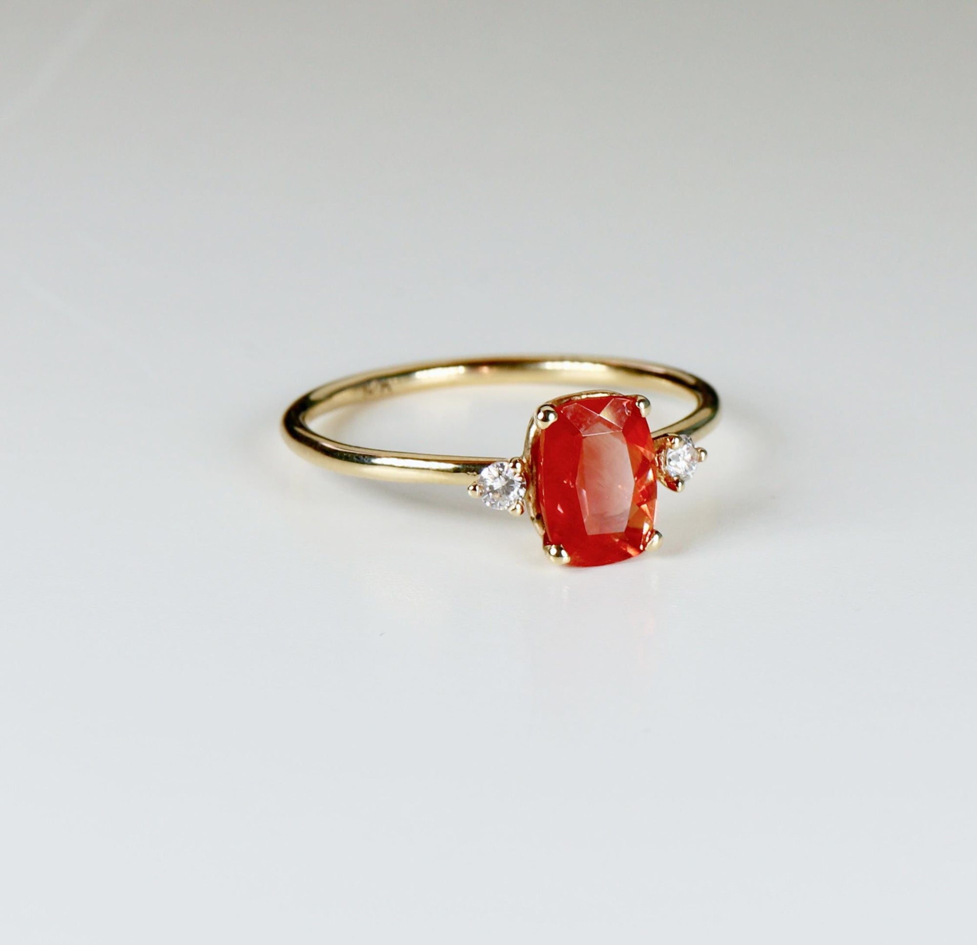 Diamond Accent Elongated Cushion Sunstone Ring - Melt'm Jewelry