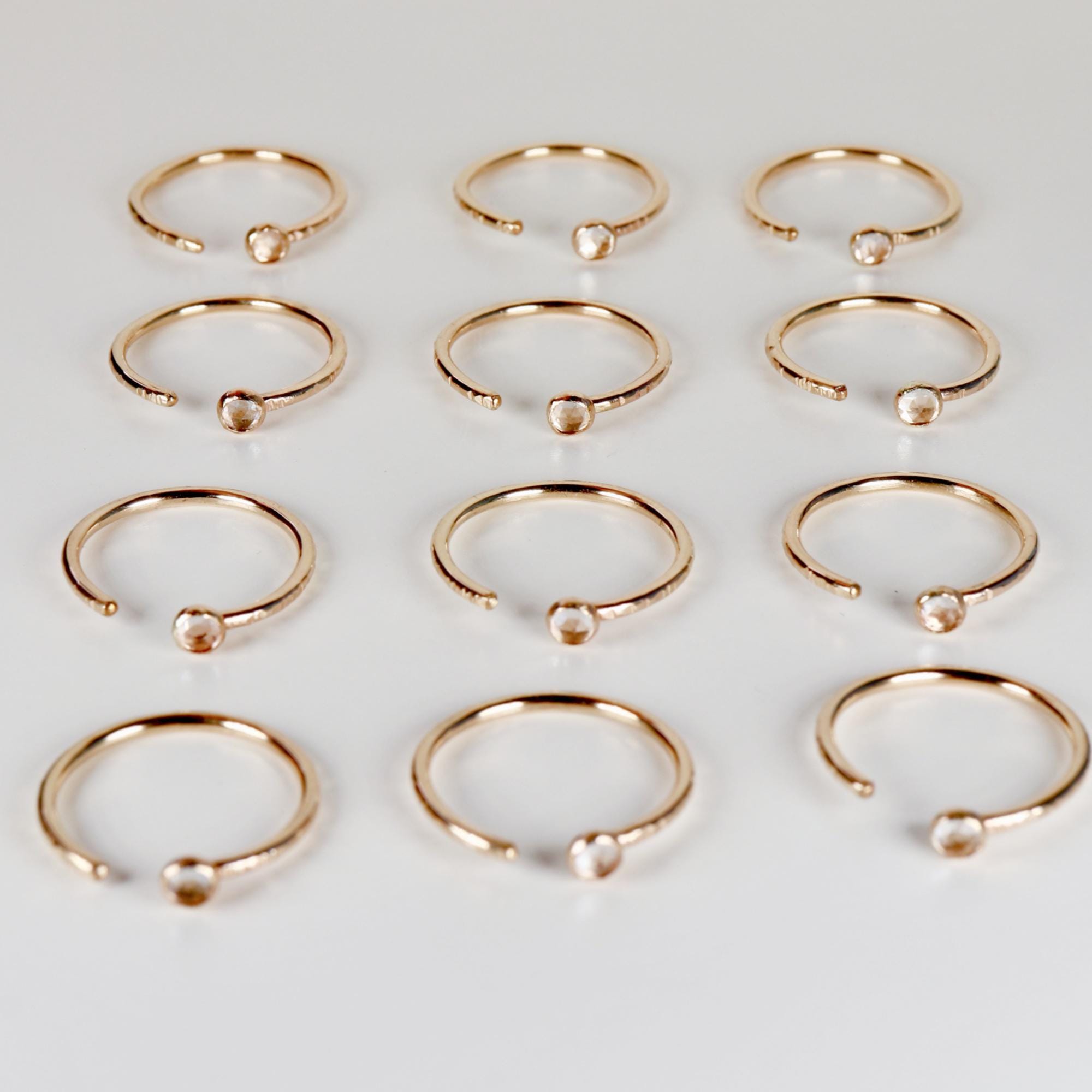 Gold Filled Pinky Promise Ring, 3mm Bezel Gemstone Open Ring, Stackable Bridesmaid Gift, Single or Bundle Set of 6–12, Minimalist Jewelry