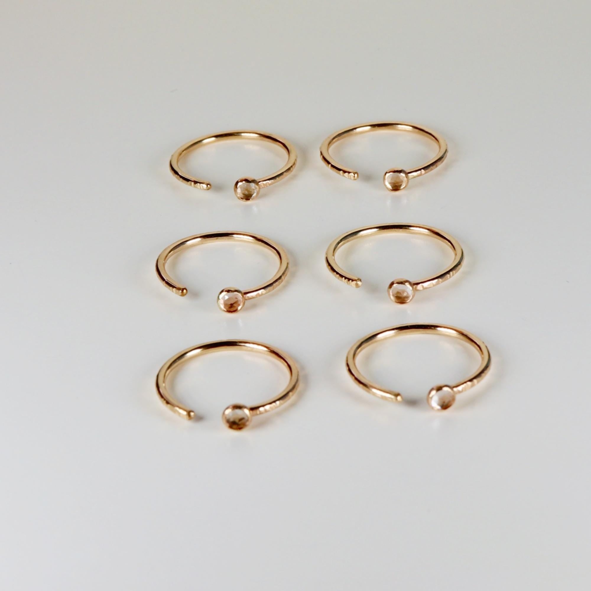 Gold Filled Pinky Promise Ring, 3mm Bezel Gemstone Open Ring, Stackable Bridesmaid Gift, Single or Bundle Set of 6–12, Minimalist Jewelry