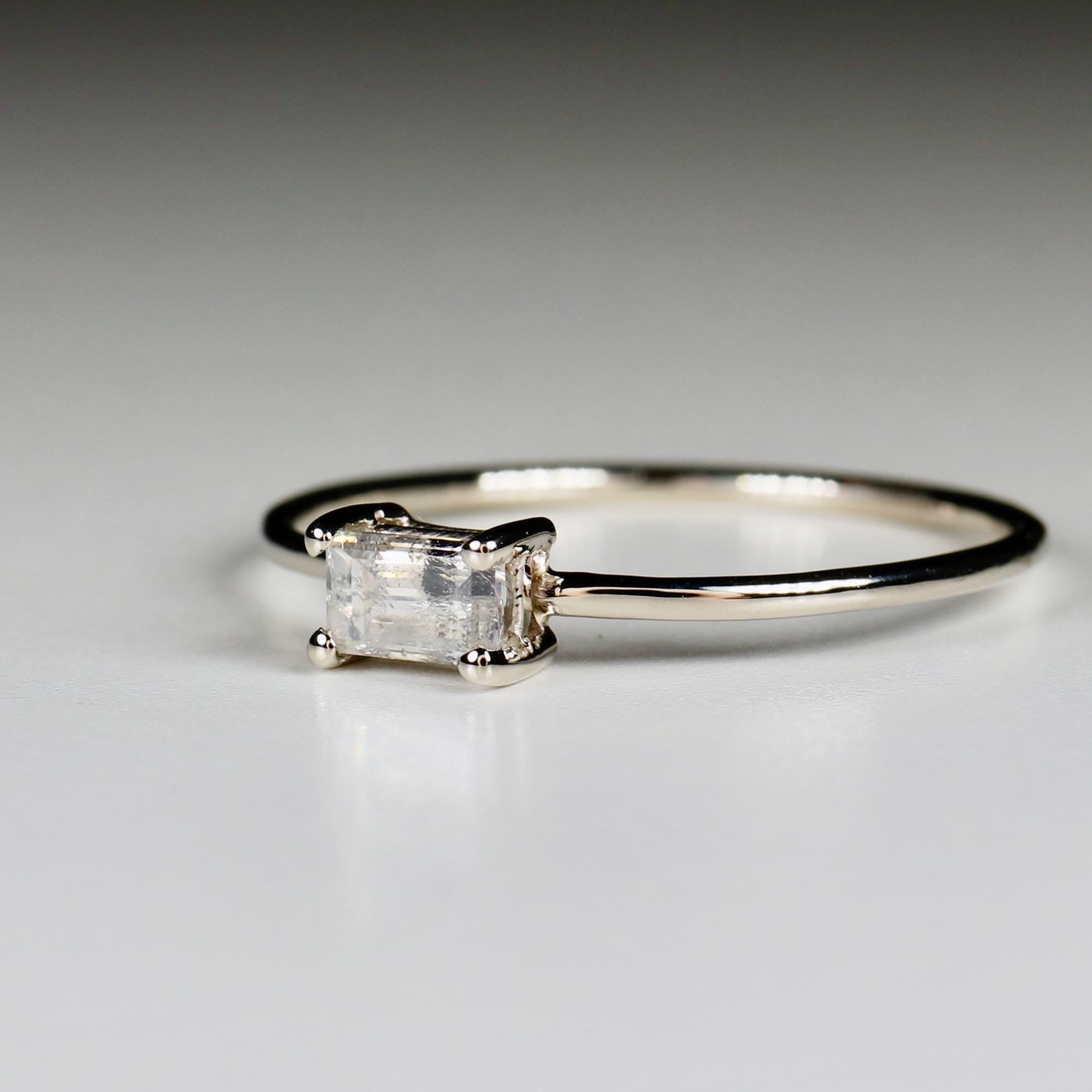 Salt and Pepper Diamond Ring 14k Gold, Handmade Promise Ring, Art Deco Baguette Diamond Minimalist Engagement Ring