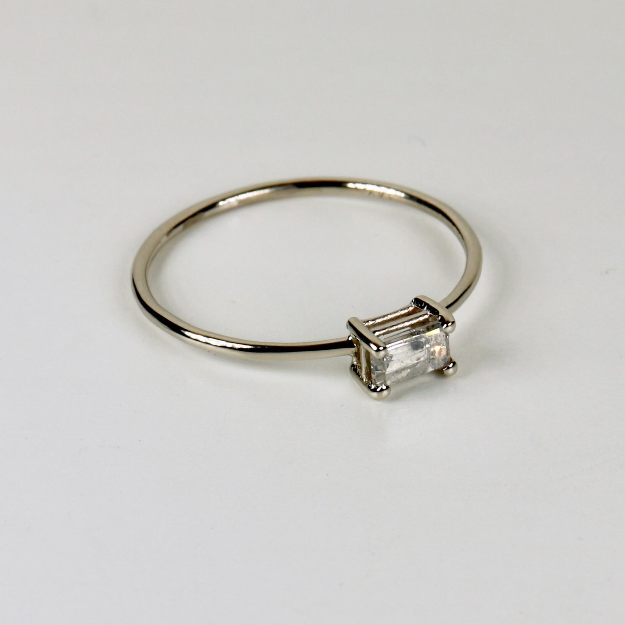 Salt and Pepper Diamond Ring 14k Gold, Handmade Promise Ring, Art Deco Baguette Diamond Minimalist Engagement Ring