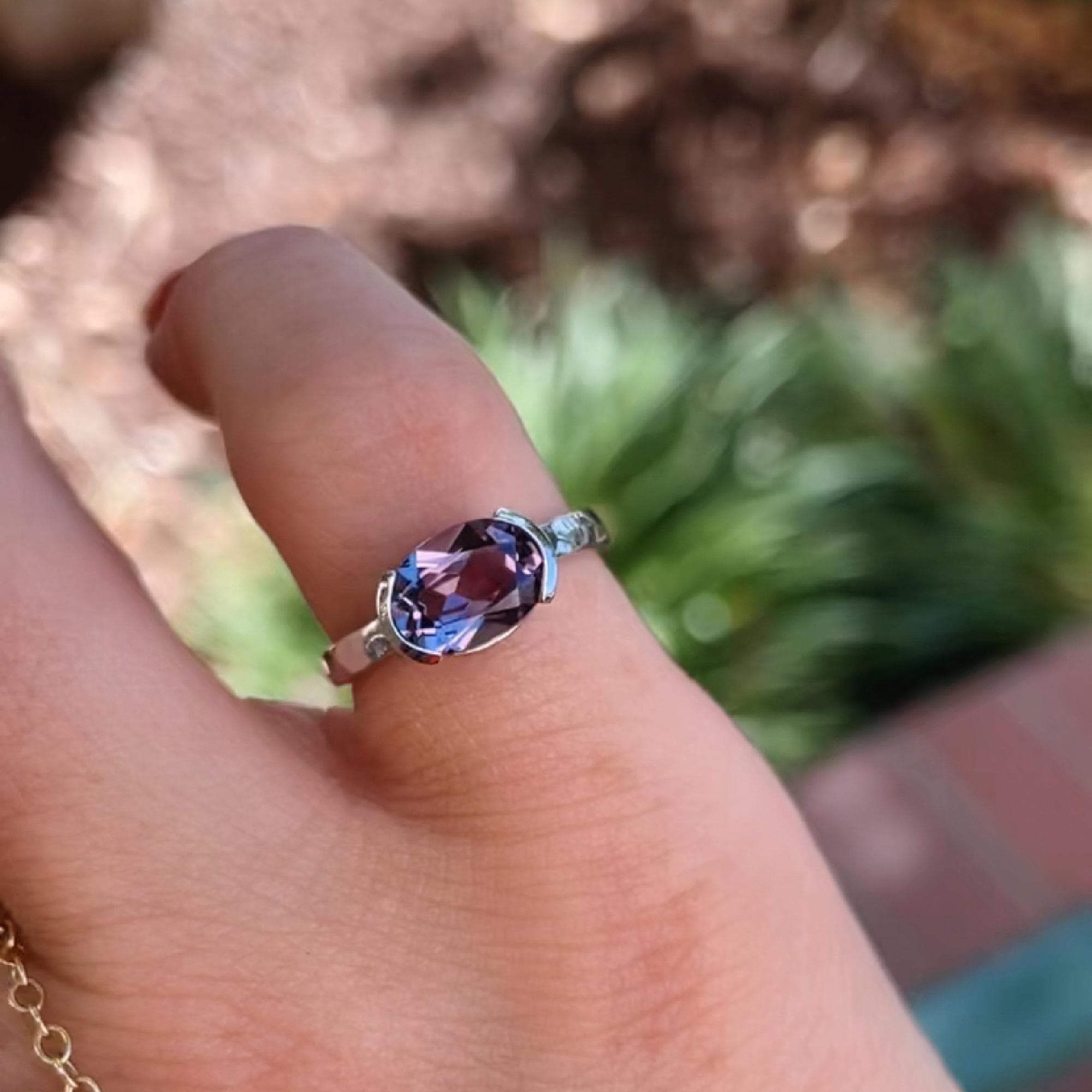 East West Half Bezel Sapphire Engagement Ring 14k Gold - Melt'm Jewelry