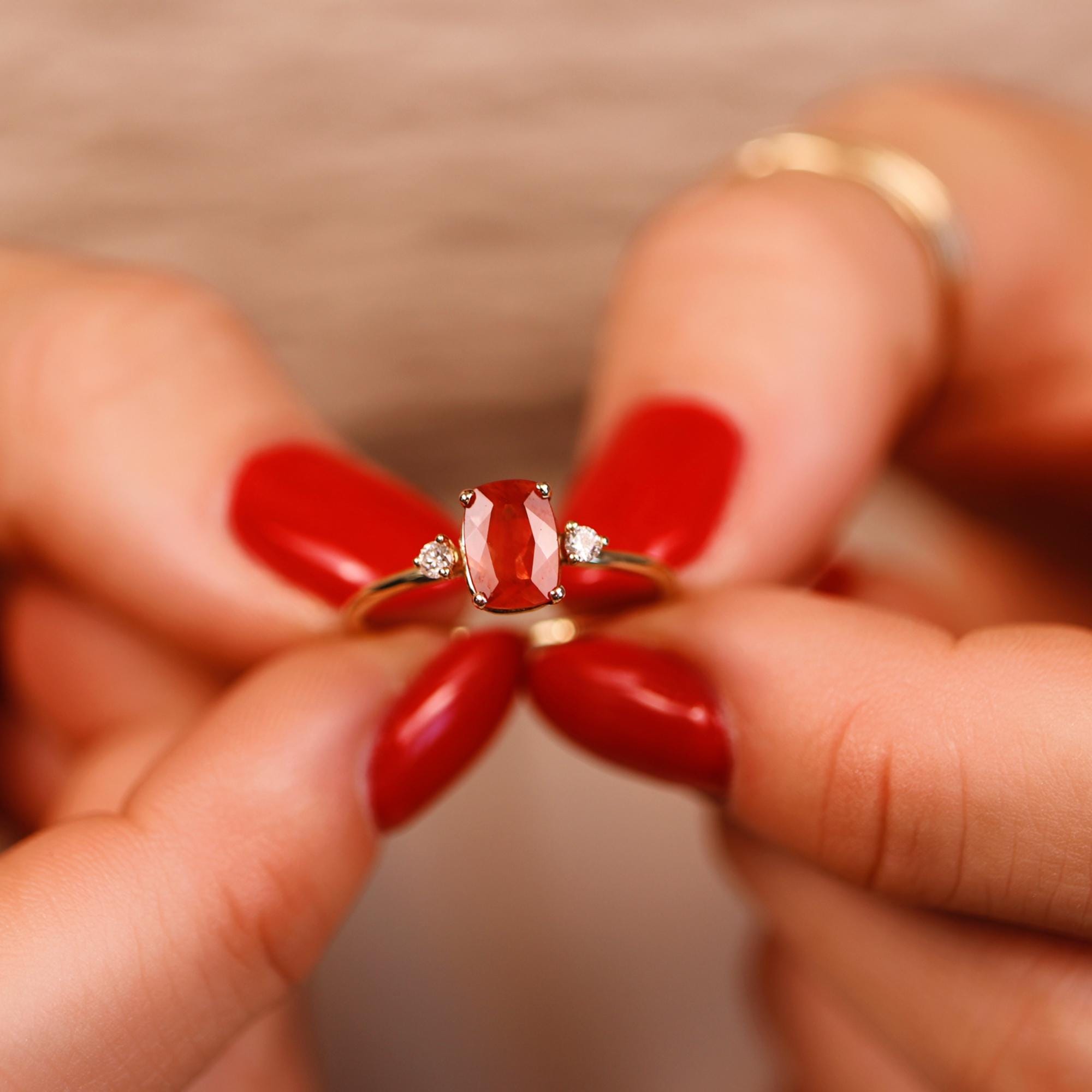 Diamond Accent Elongated Cushion Sunstone Ring - Melt'm Jewelry