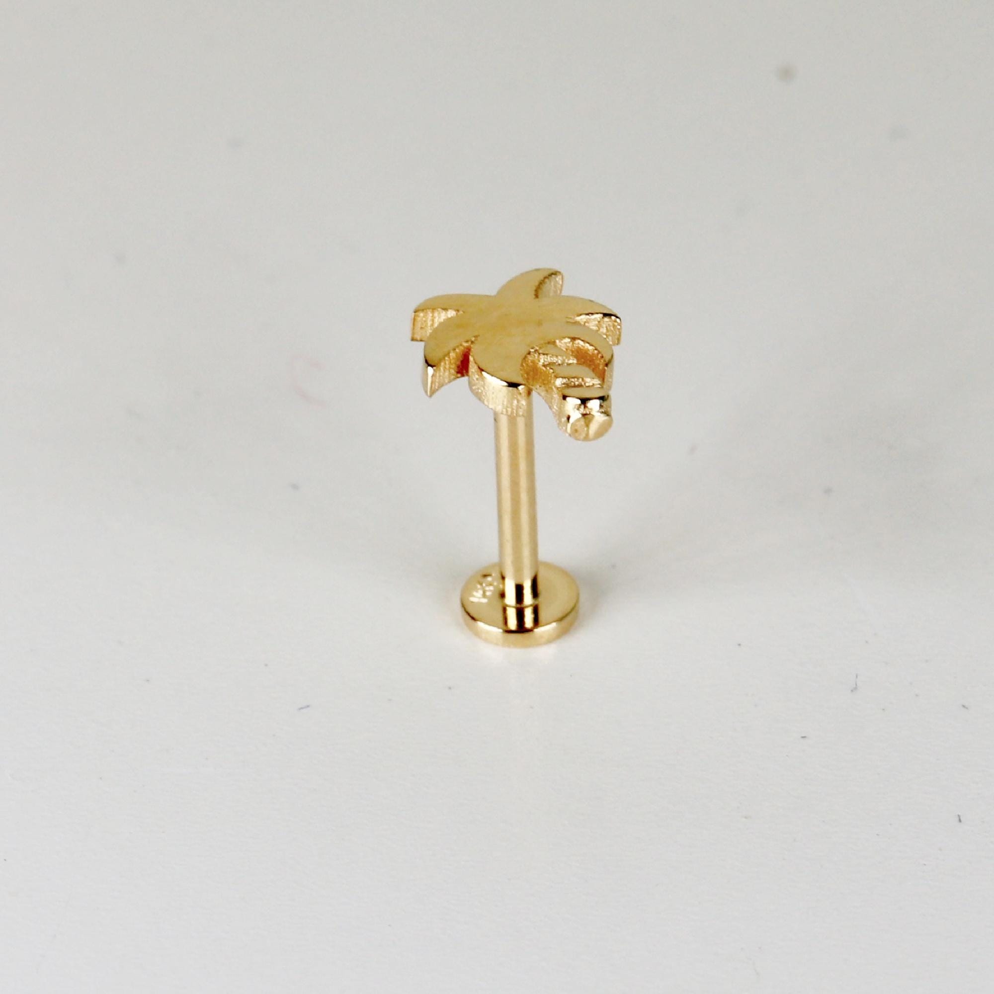 Tiny Palm Tree Flat Back Earrings (5 mm) 14k Solid Gold - Melt'm Jewelry