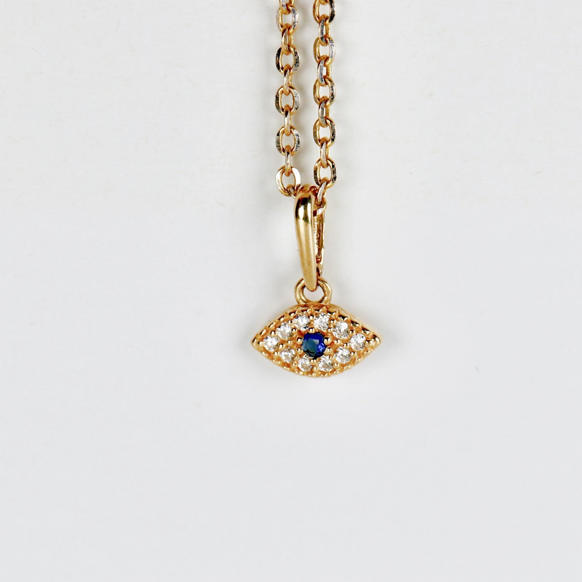 14k Gold Sapphire Evil Eye Necklace - Melt'm Jewelry