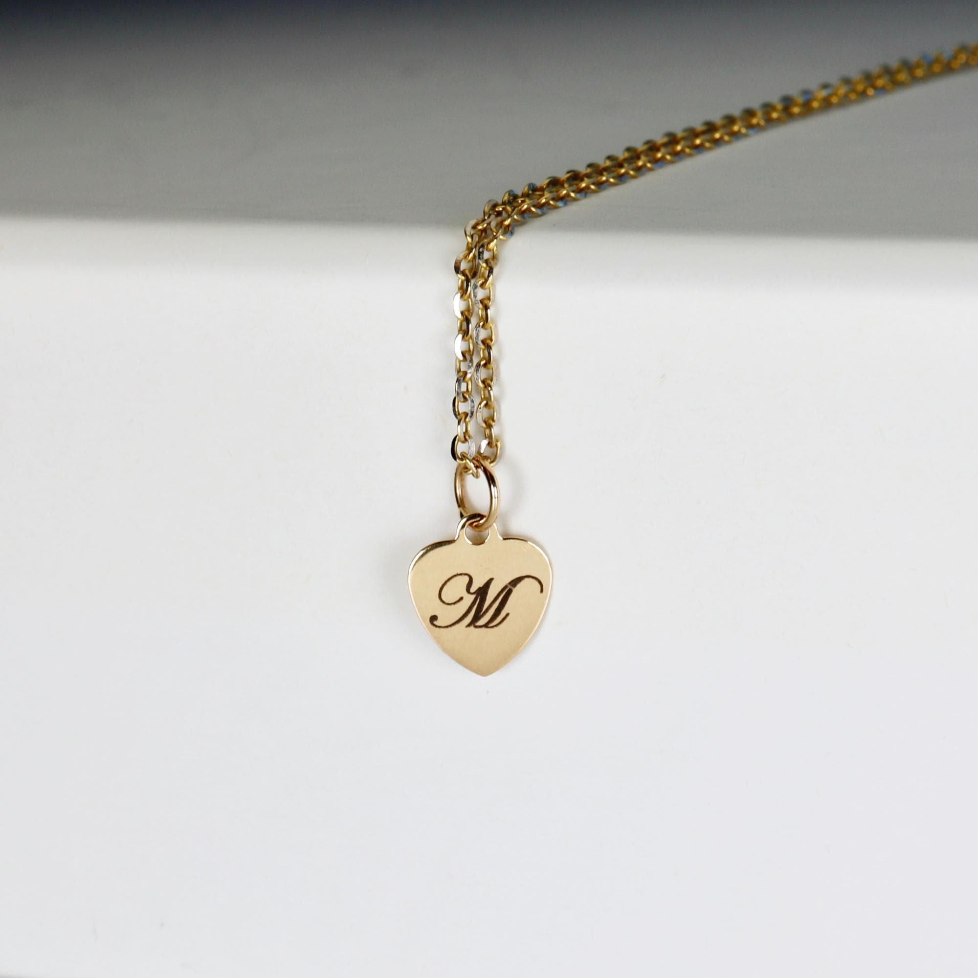 Engraved Heart Necklace Gold Filled, Custom Initial Pendant, Personalized Letter Necklace, Gift for Best Friend, Kids Name Jewelry
