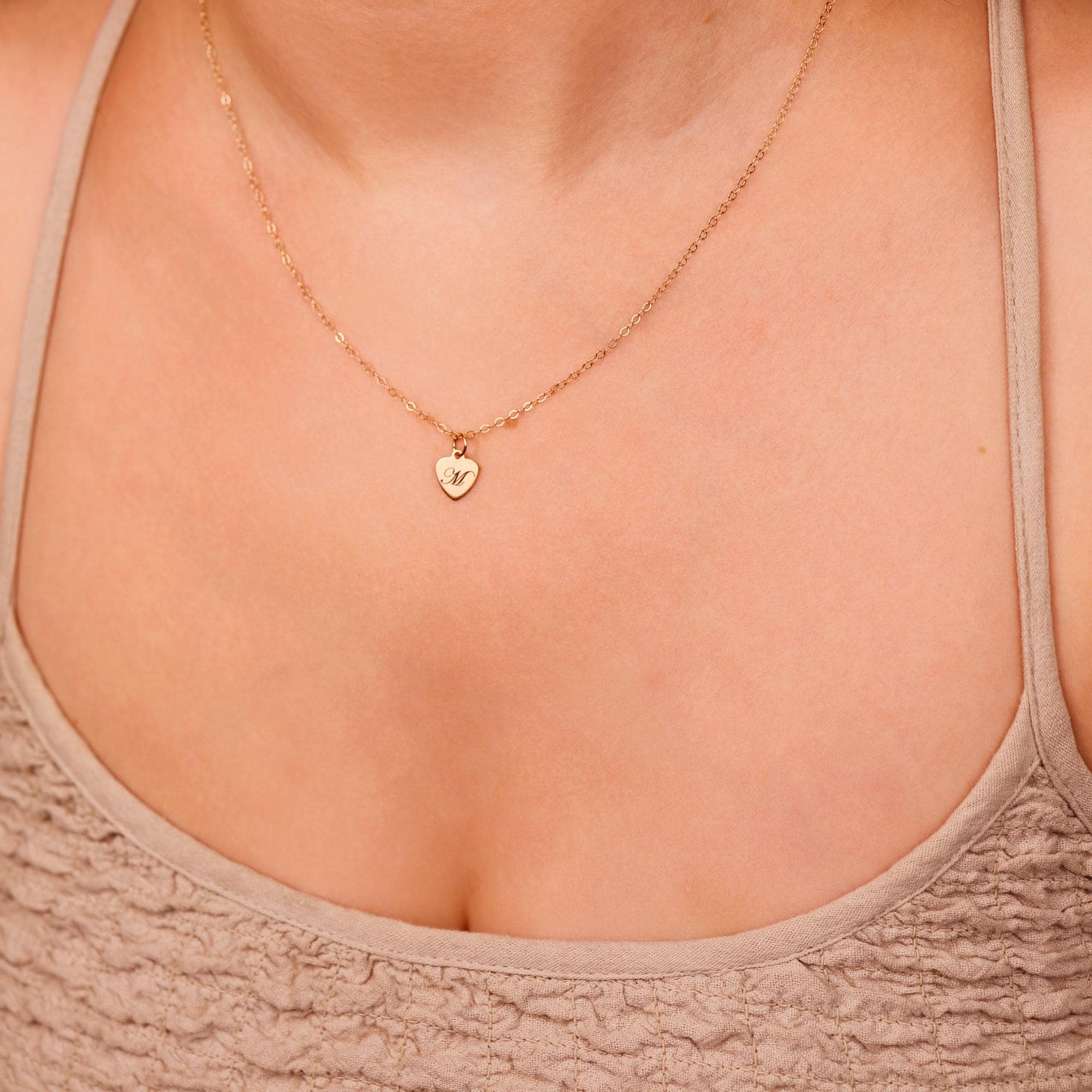 Engraved Heart Necklace Gold Filled, Custom Initial Pendant, Personalized Letter Necklace, Gift for Best Friend, Kids Name Jewelry