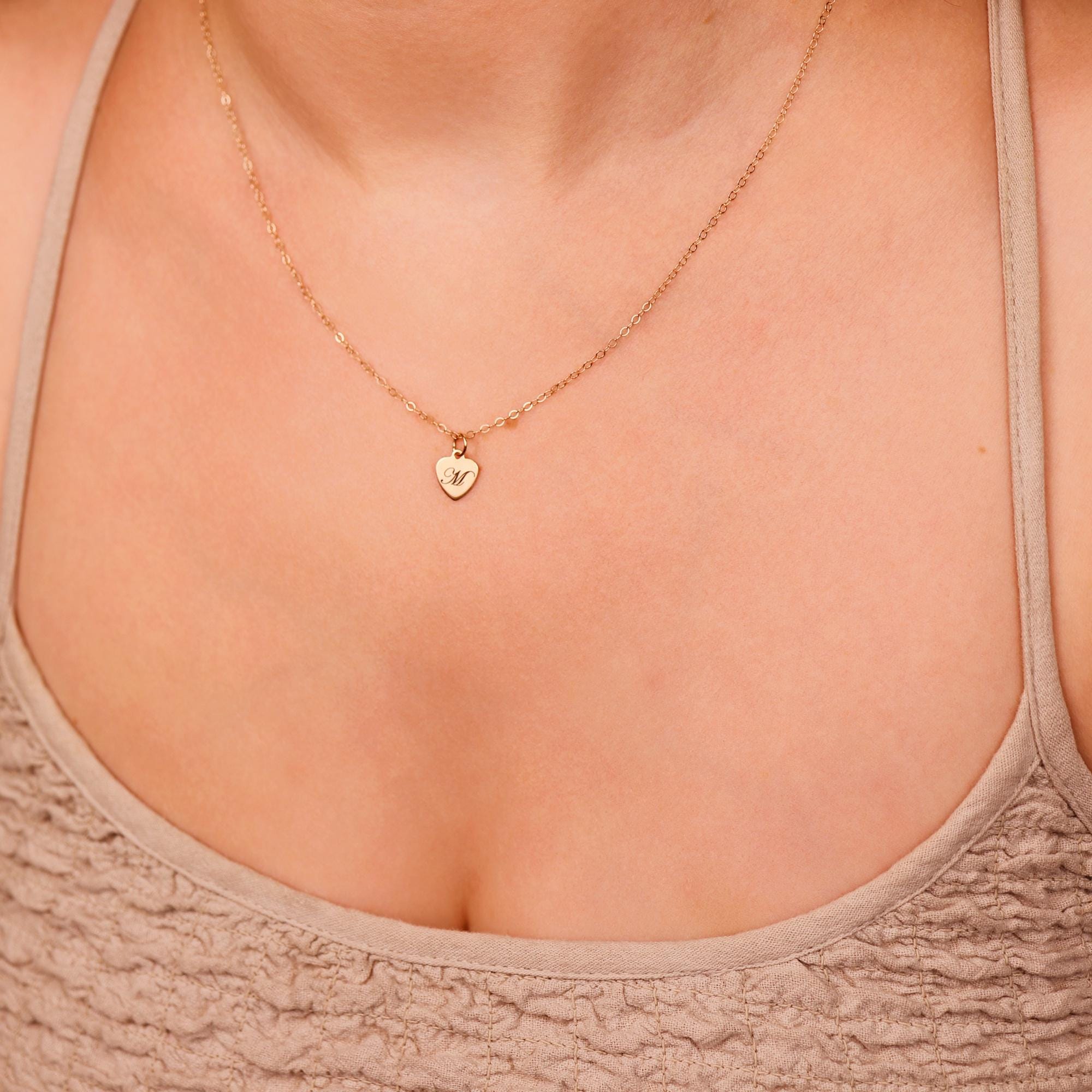 Engraved Heart Necklace Gold Filled, Custom Initial Pendant - Melt'm Jewelry