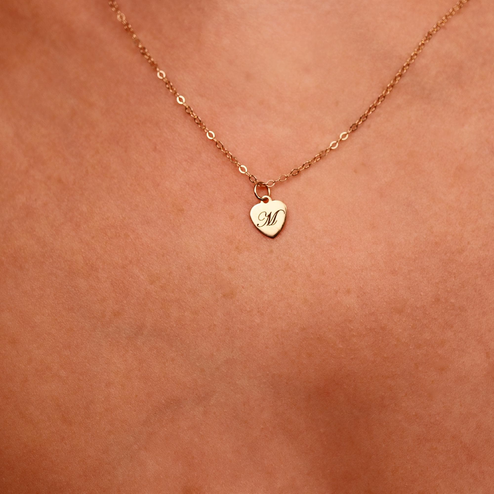 Engraved Heart Necklace Gold Filled, Custom Initial Pendant, Personalized Letter Necklace, Gift for Best Friend, Kids Name Jewelry