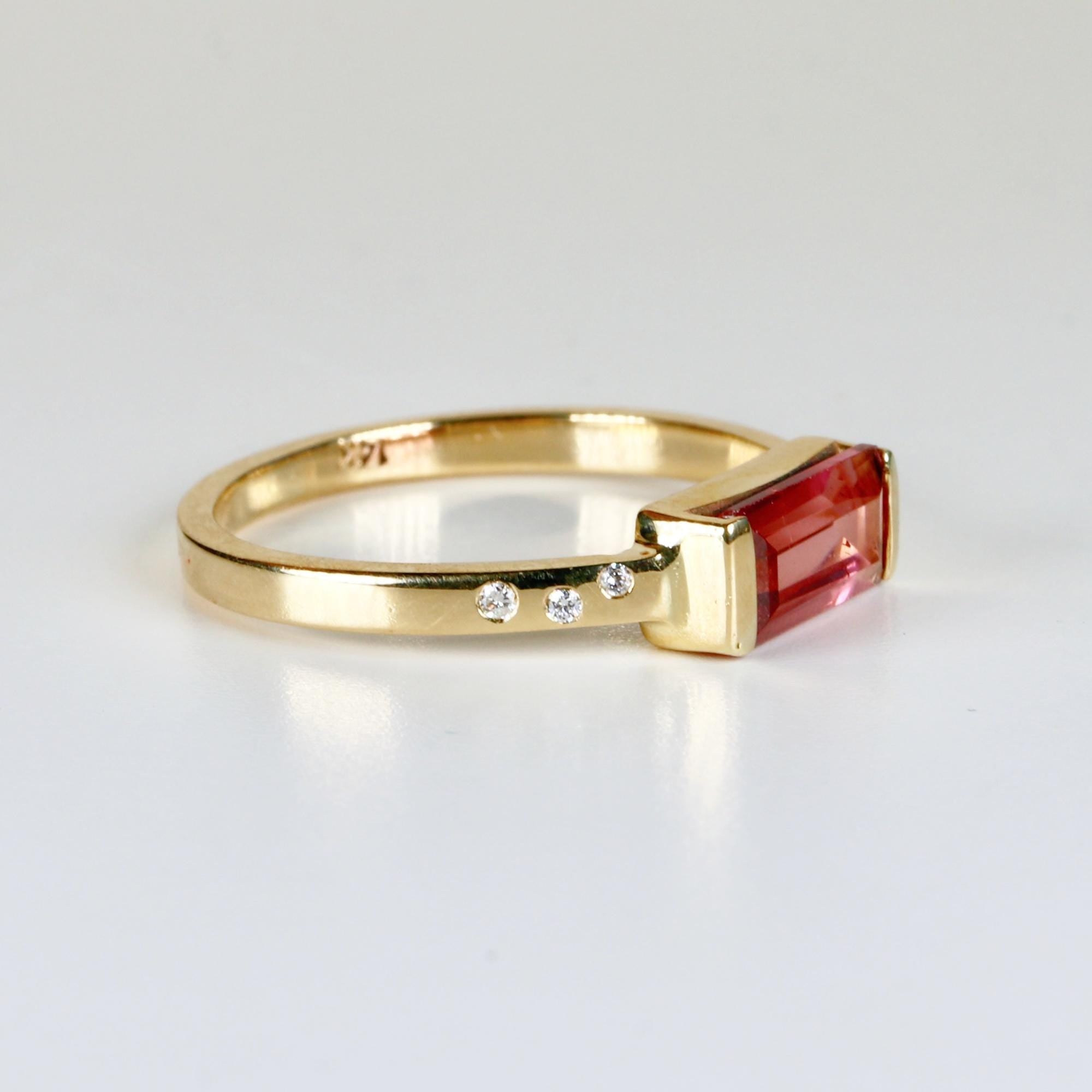 Baguette Pink Tourmaline Ring in 14k Gold, October Birthstone Jewelry - Melt'm Jewelry