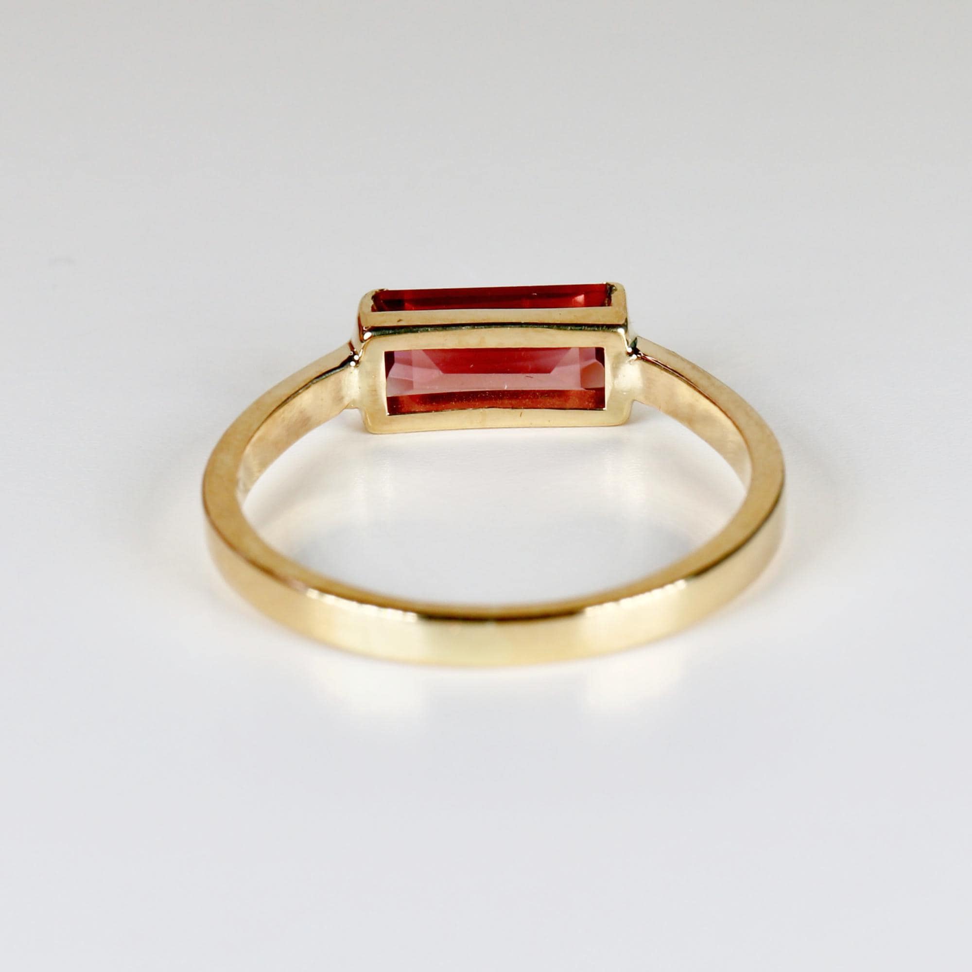 Baguette Pink Tourmaline Ring 14k Gold, October Birthstone Ring, Tourmaline Engagement Ring, Art Deco Diamond Band, Gift for Her