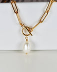 Baroque Pearl Toggle Necklace, Gold Filled Freshwater Pearl Pendant, Chunky Paperclip Chain, Bridal Jewelry, Gift for Her