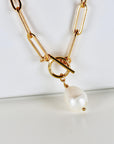 Baroque Pearl Toggle Necklace, Gold Filled Freshwater Pearl Pendant, Chunky Paperclip Chain, Bridal Jewelry, Gift for Her