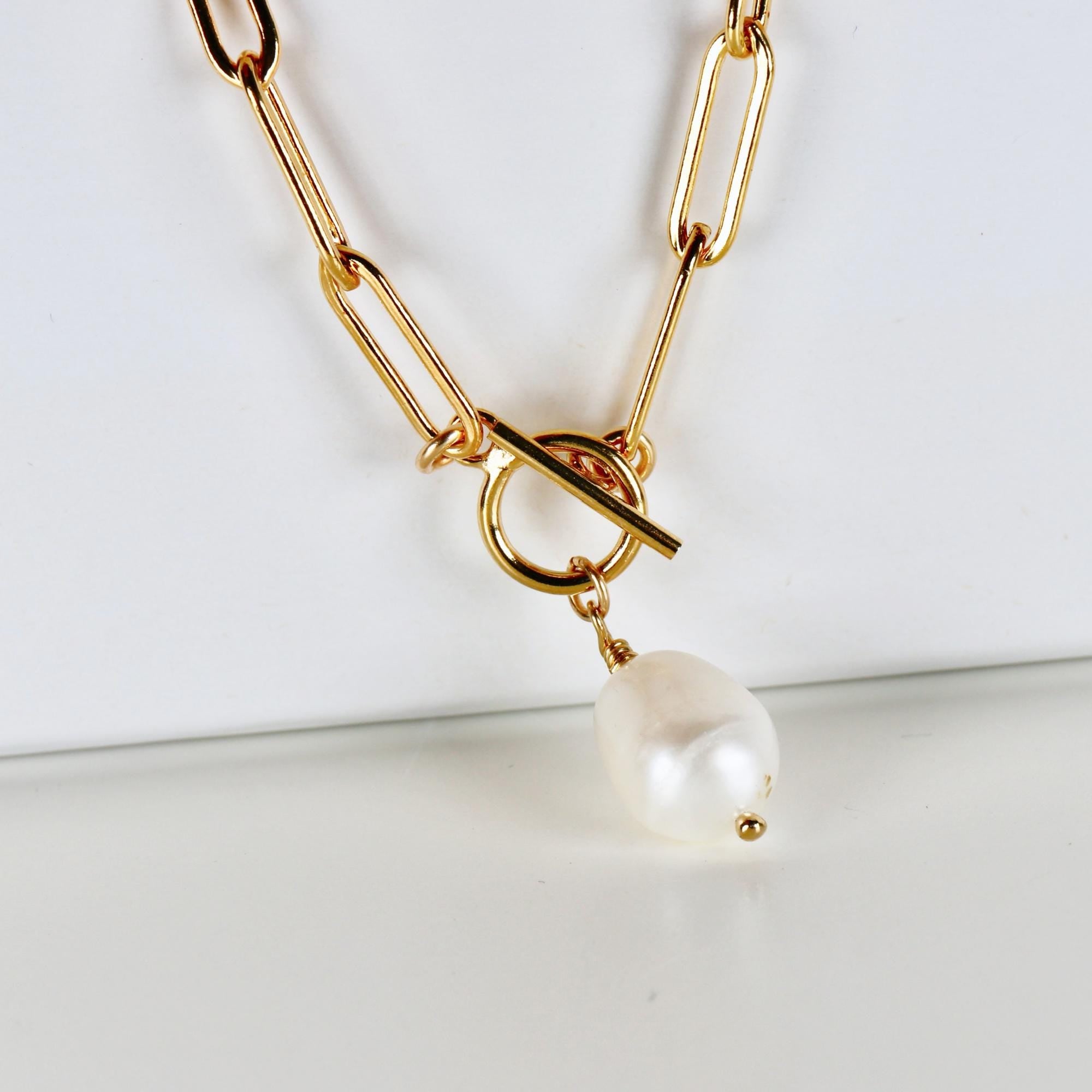 Gold Filled Freshwater Pearl Pendant Toggle Necklace - Melt'm Jewelry