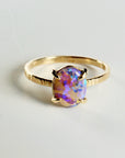 Natural Purple Australian Opal Ring 14k Solid Gold, Handmade Opal Jewelry, October Birthstone Ring, Unique Birthday Gift for Wife
