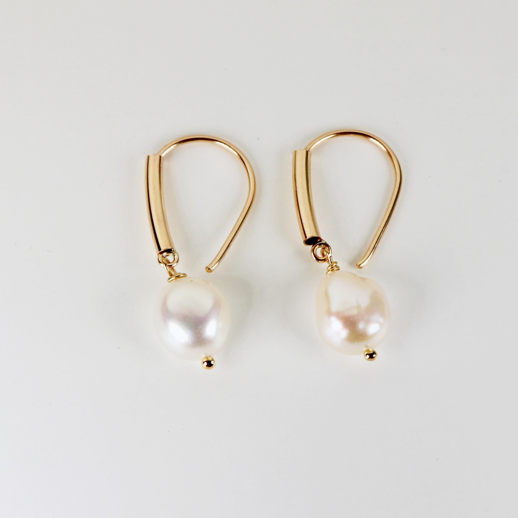Baroque Pearl Dangle Earrings, Gold Filled Big Pearl Earrings - Melt'm Jewelry