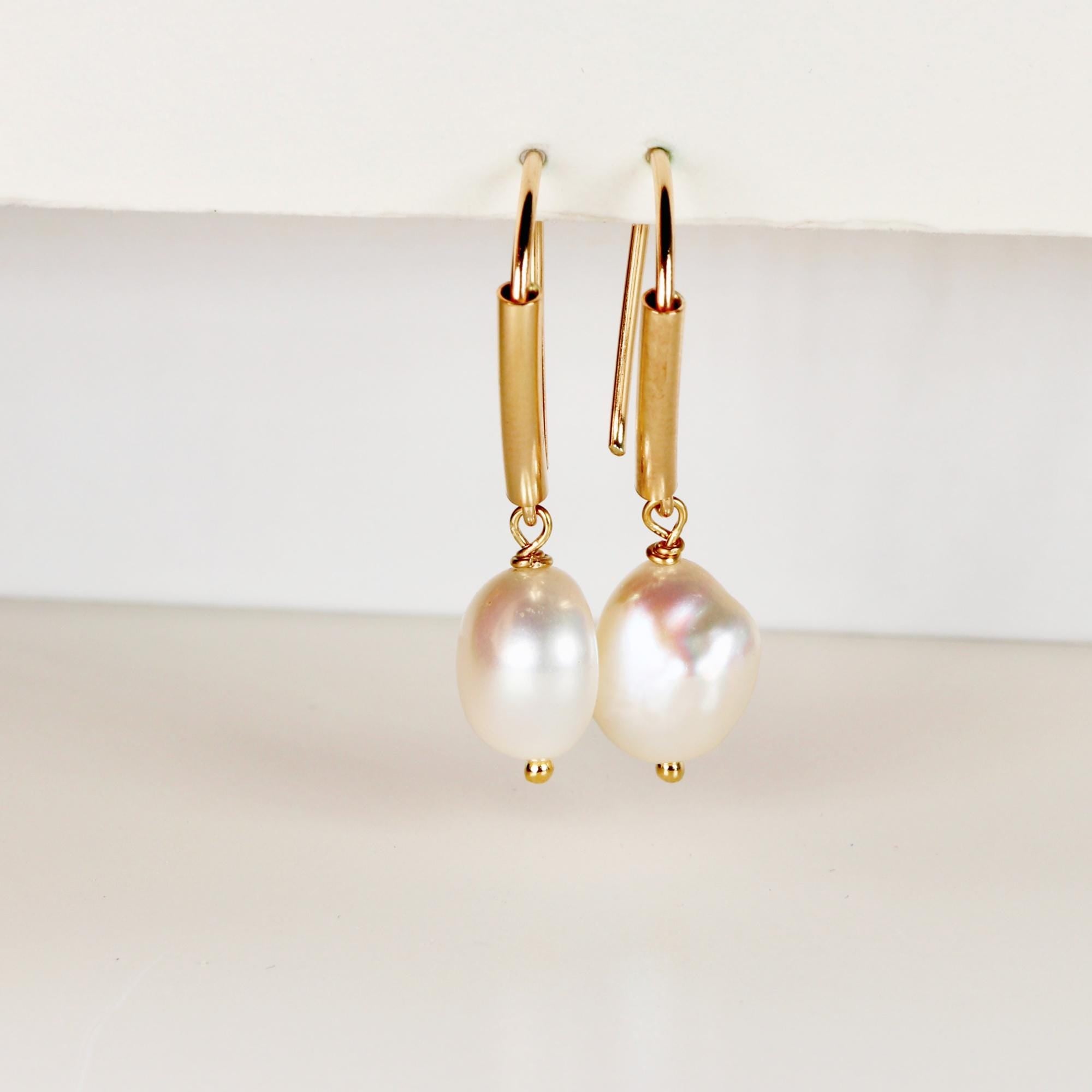 Baroque Pearl Dangle Earrings, Gold Filled Big Pearl Earrings, Minimalist Drop Pearl Jewelry, Bridal Pearl Earrings, Gift for Her