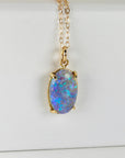 Boulder Opal Necklace 14k Solid Gold, Australian Blue Green Fire Opal Pendant, October Birthstone Jewelry, Unique Gift for Wife