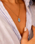 Boulder Opal Necklace 14k Solid Gold, Australian Blue Green Fire Opal Pendant, October Birthstone Jewelry, Unique Gift for Wife