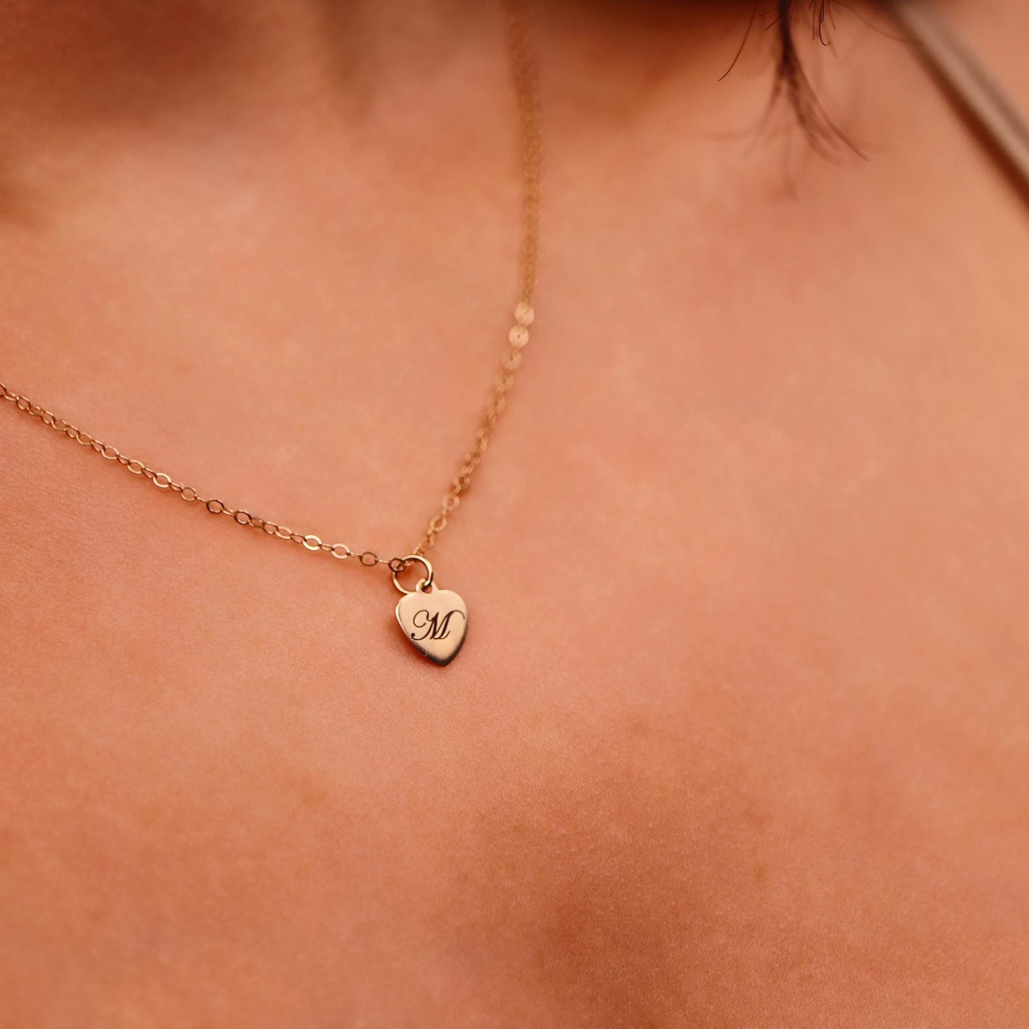 Engraved Heart Necklace Gold Filled, Custom Initial Pendant, Personalized Letter Necklace, Gift for Best Friend, Kids Name Jewelry