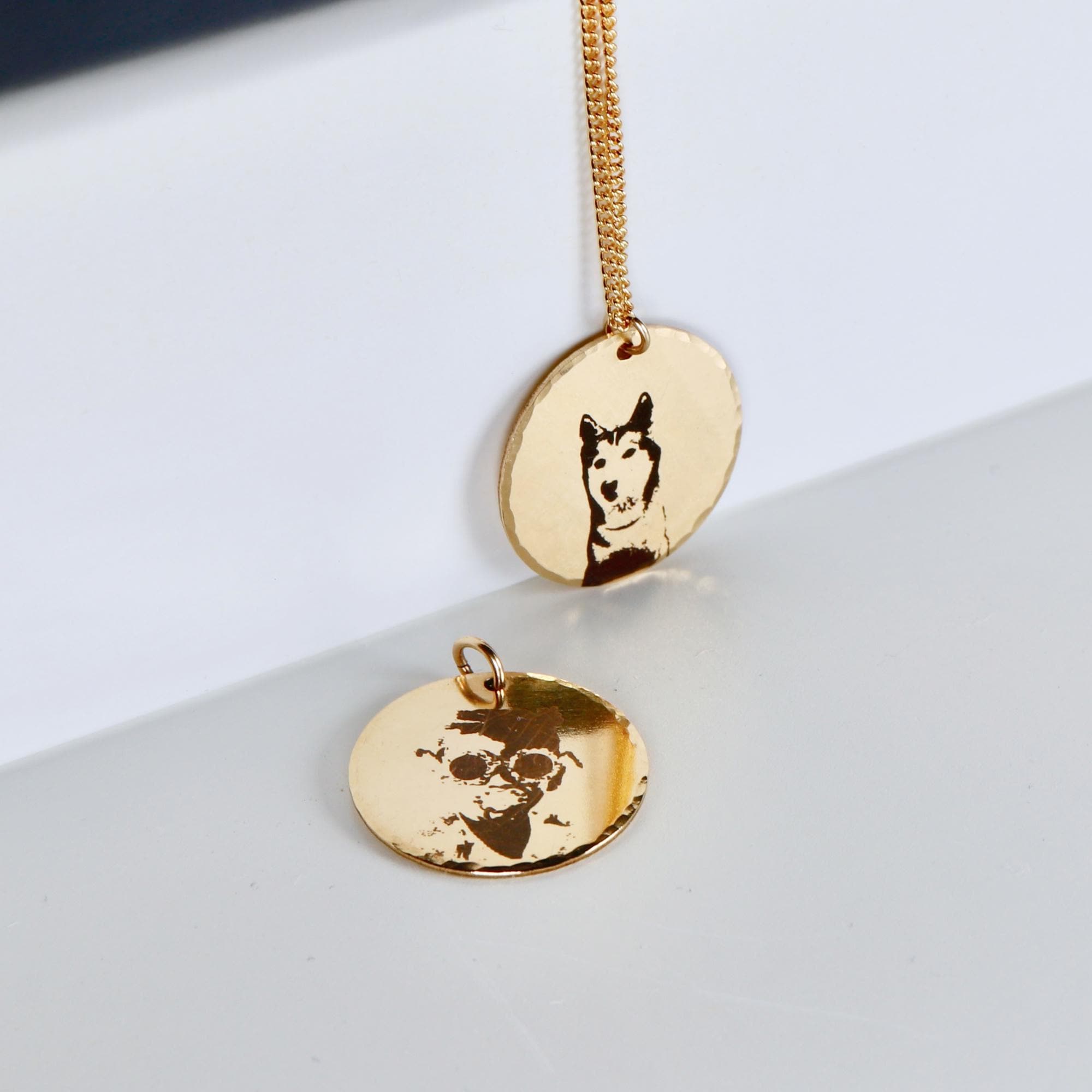 Photo Engraved Necklace Gold Filled, Custom Portrait Coin Necklace, Pet Memorial Jewelry, Family Photo Necklace, Gift for Pet Lover