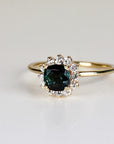 Cushion Cut Indicolite Tourmaline Ring 10k Gold, Lab Diamond Halo Ring, Handmade Engagement Ring for Bride, Gift for Wife