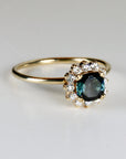 Cushion Cut Indicolite Tourmaline Ring 10k Gold, Lab Diamond Halo Ring, Handmade Engagement Ring for Bride, Gift for Wife