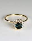 Cushion Cut Indicolite Tourmaline Ring 10k Gold, Lab Diamond Halo Ring, Handmade Engagement Ring for Bride, Gift for Wife
