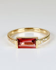 Baguette Pink Tourmaline Ring 14k Gold, October Birthstone Ring, Tourmaline Engagement Ring, Art Deco Diamond Band, Gift for Her