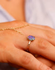 Natural Purple Australian Opal Ring 14k Solid Gold, Handmade Opal Jewelry, October Birthstone Ring, Unique Birthday Gift for Wife