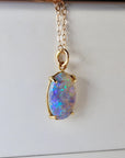 Boulder Opal Necklace 14k Solid Gold, Australian Blue Green Fire Opal Pendant, October Birthstone Jewelry, Unique Gift for Wife