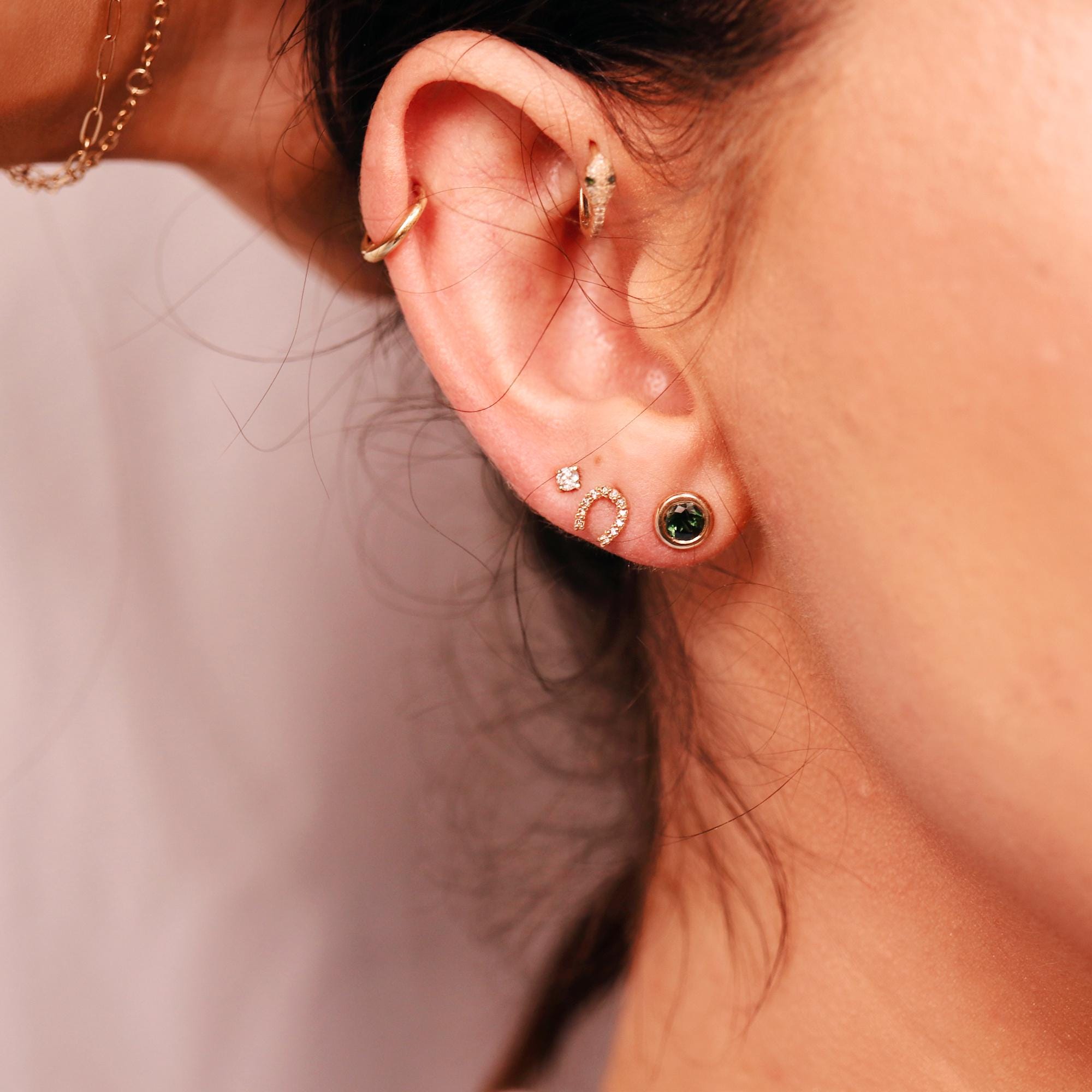 Green Sapphire Martini Bezel Earrings 14k Solid Gold - Melt'm Jewelry