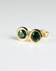 Green Sapphire Martini Bezel Earrings 14k Solid Gold, Bridal Sapphire Studs, Minimalist Wedding Jewelry, Anniversary Gift for Wife