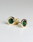 Green Sapphire Martini Bezel Earrings 14k Solid Gold, Bridal Sapphire Studs, Minimalist Wedding Jewelry, Anniversary Gift for Wife