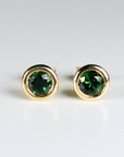 Green Sapphire Martini Bezel Earrings 14k Solid Gold, Bridal Sapphire Studs, Minimalist Wedding Jewelry, Anniversary Gift for Wife