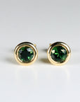 Green Sapphire Martini Bezel Earrings in 14k Solid Gold - Melt'm Jewelry