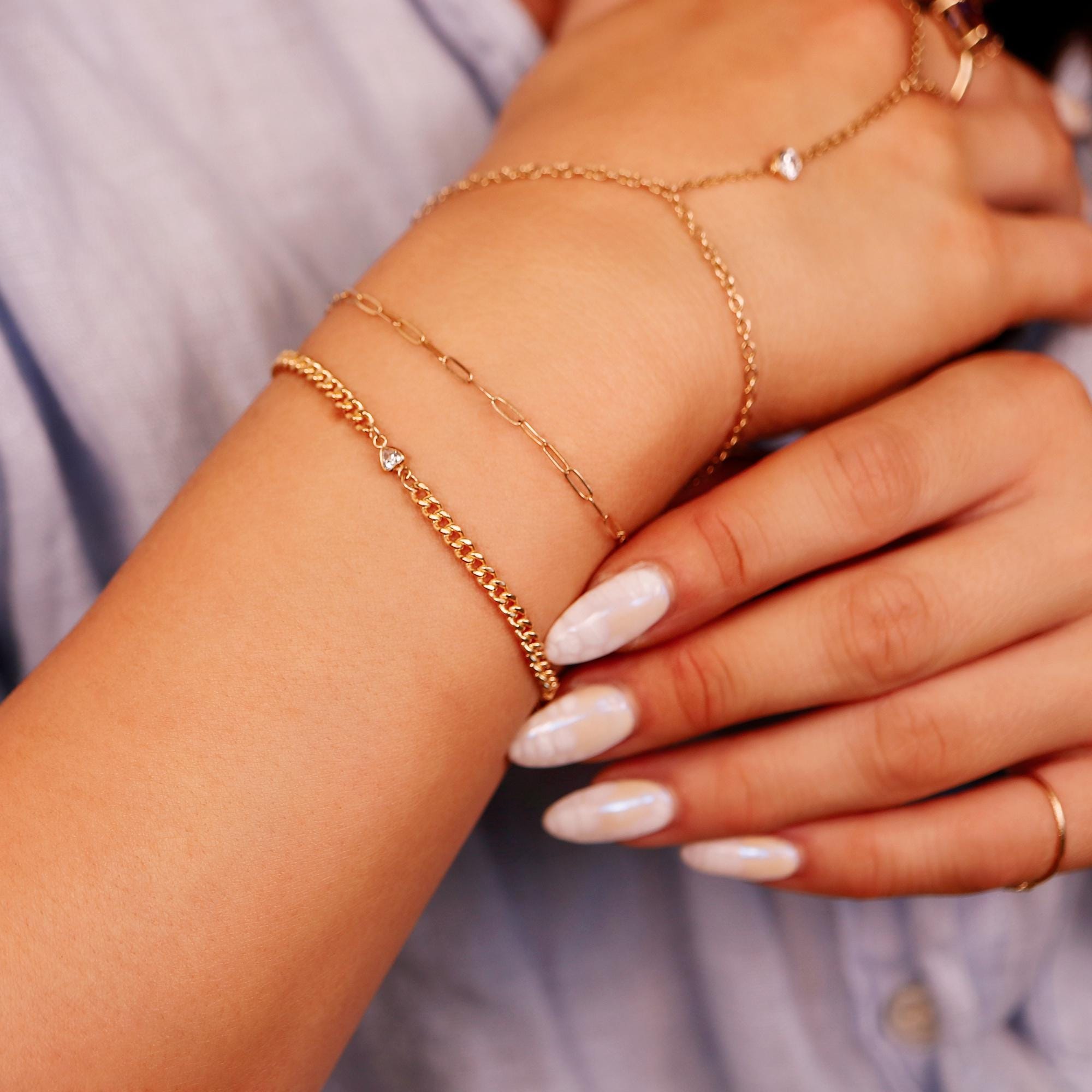 Heart CZ Bracelet Gold Filled, Dainty Gold Curb Chain Bracelet - Melt'm Jewelry