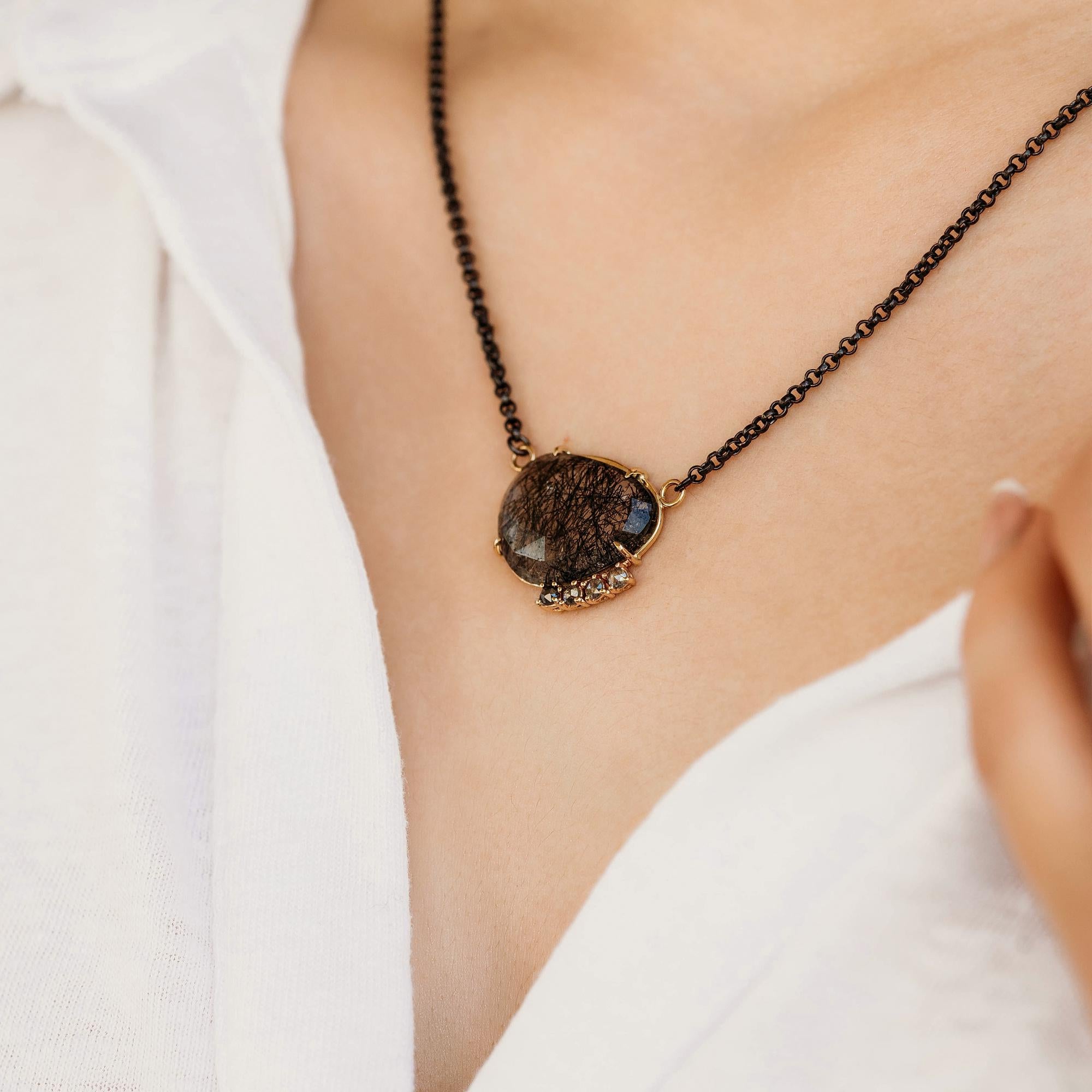 Black Rutilated Quartz Necklace 14k Gold - Melt'm Jewelry