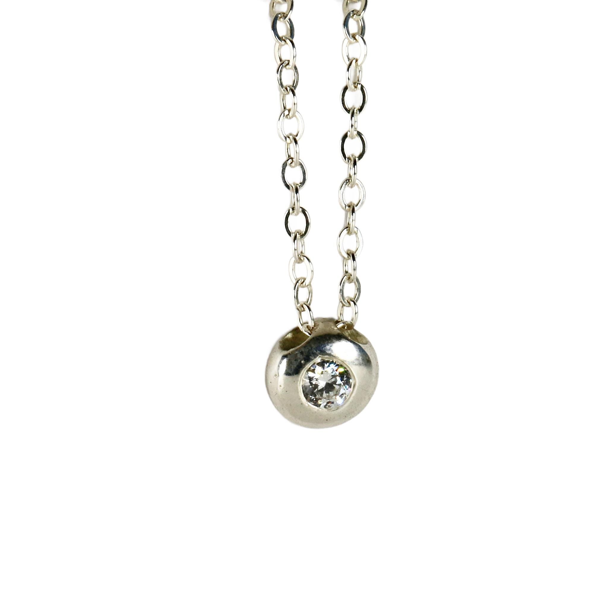 Sterling Silver Floating CZ Pebble Necklace - Melt'm Jewelry