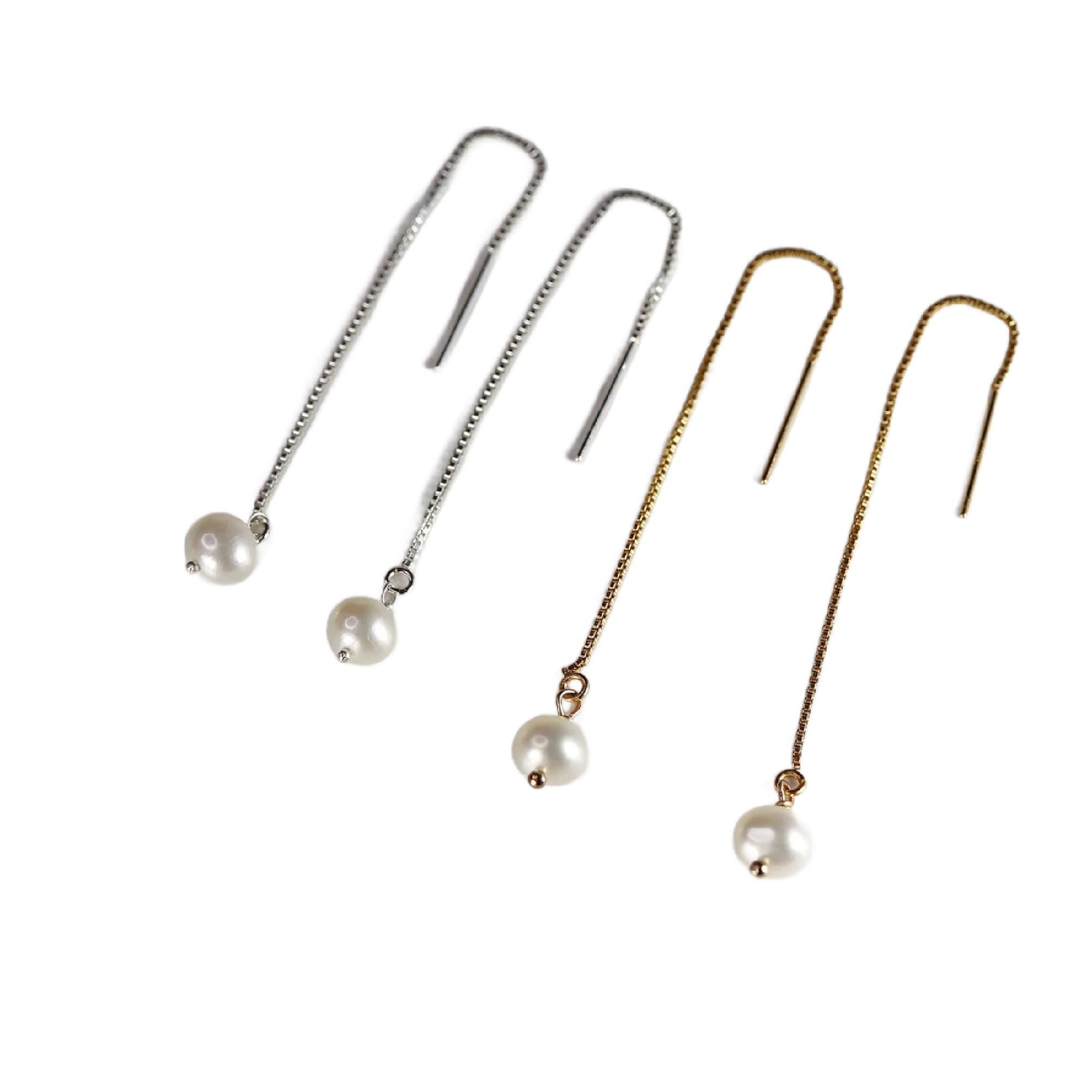Freshwater Pearl Chain Earrings in Gold Filled, Solid Gold or Sterling Silver - Melt'm Jewelry