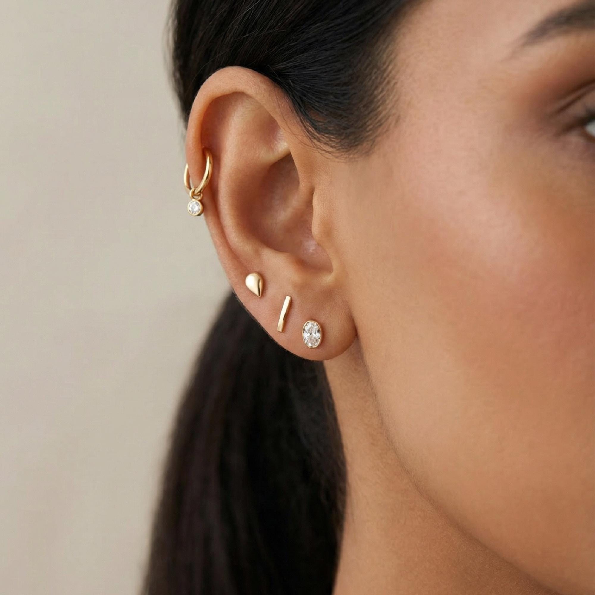 14k Solid Gold Bar Flat Back Earring, Internally Threaded Labret (SINGLE or PAIR) - Melt'm Jewelry