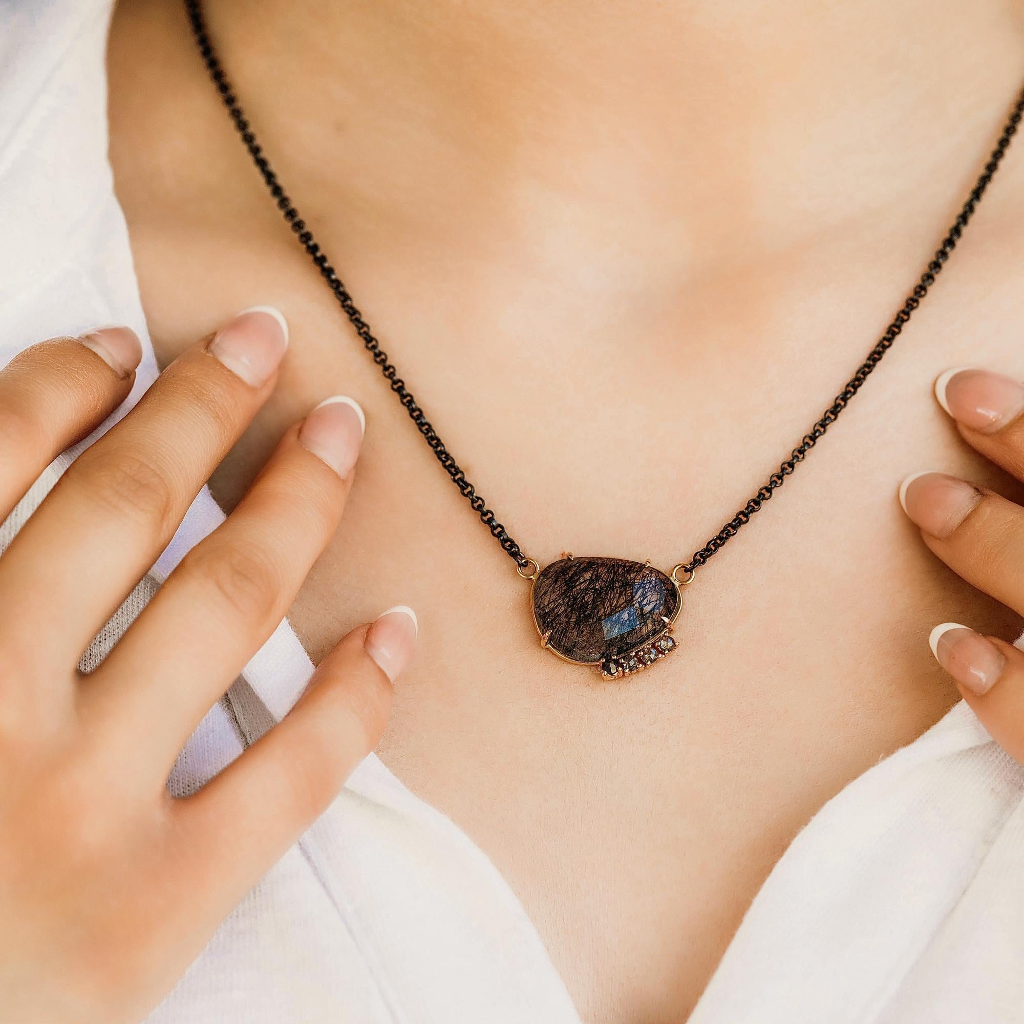 Black Rutilated Quartz Necklace 14k Gold - Melt'm Jewelry