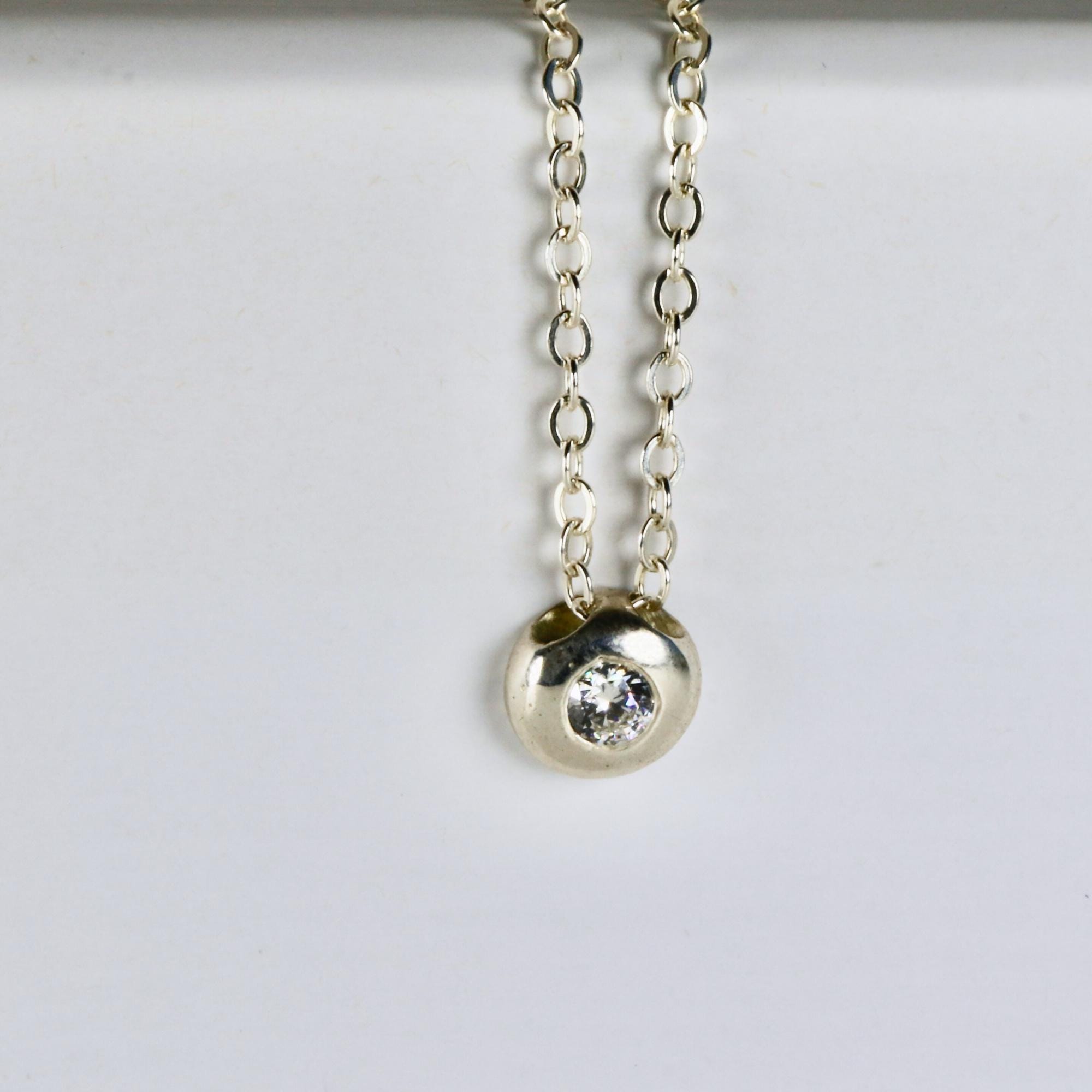 Sterling Silver Floating CZ Pebble Necklace - Melt'm Jewelry