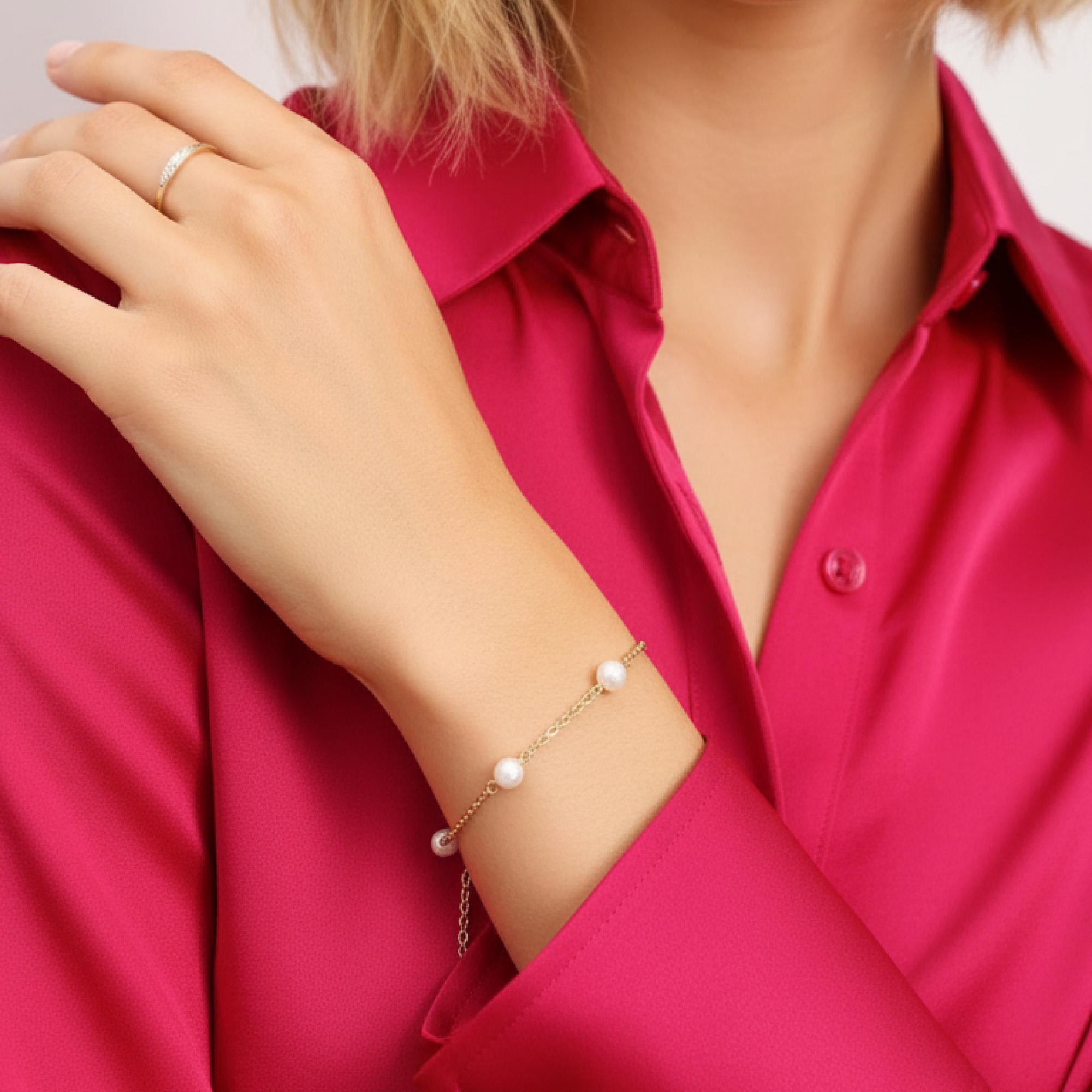 Dainty Pearl Chain Bracelets Gold Filled, Freshwater Pearl Bracelet - Melt'm Jewelry