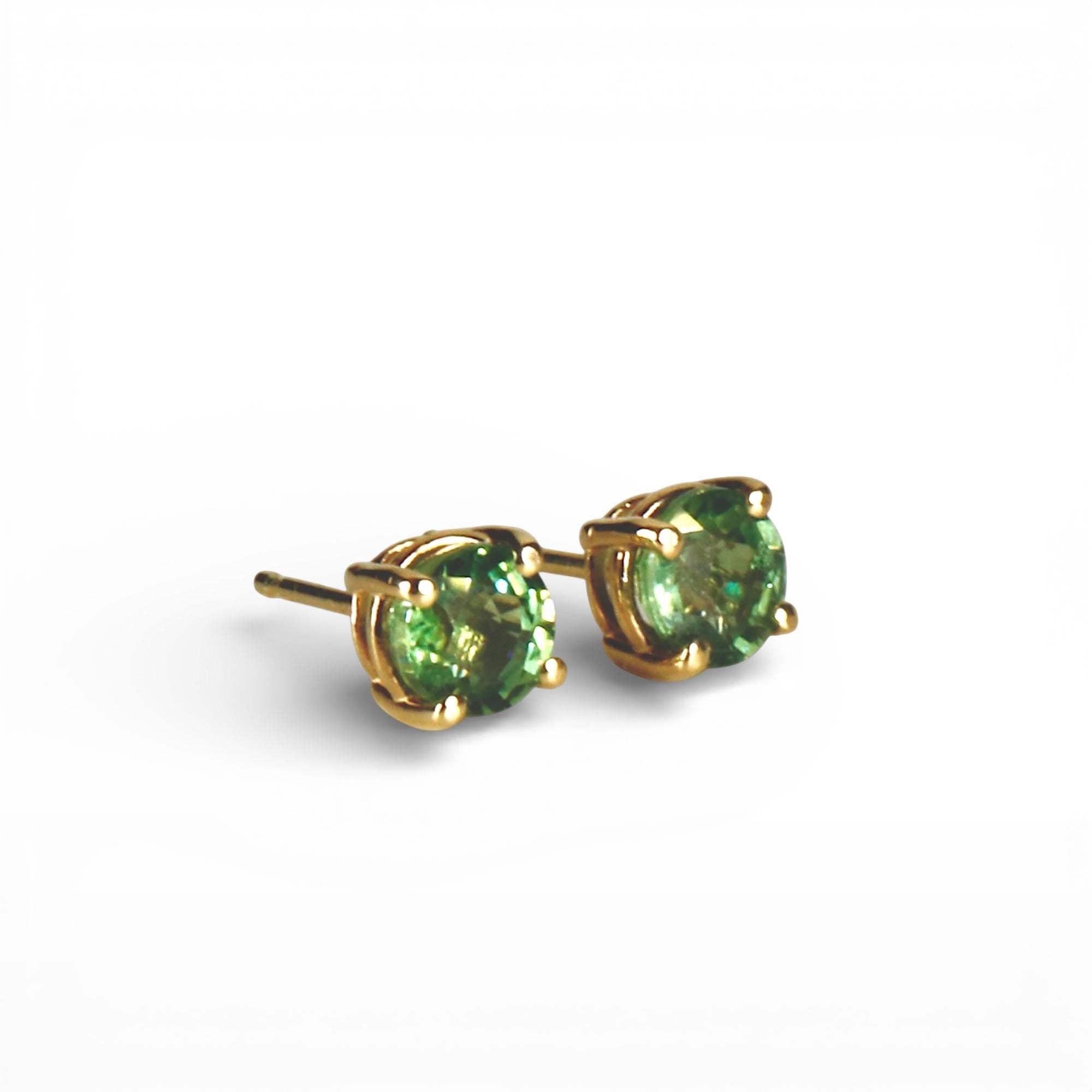 Green Sapphire Earrings 14k Solid Gold, Sapphire Bridal Earrings - Melt'm Jewelry